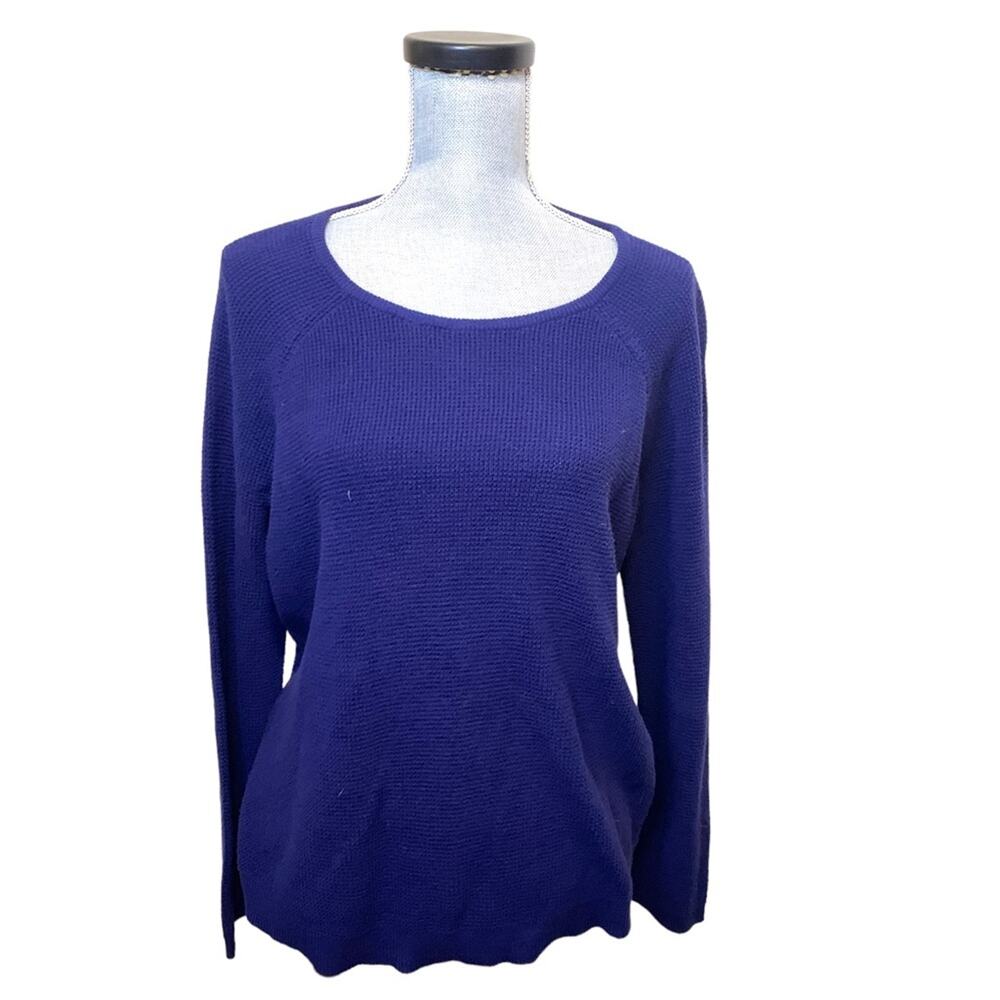 Eileen Fisher Petite Blue Waffle Knit Long Sleeve Shirt Medium
